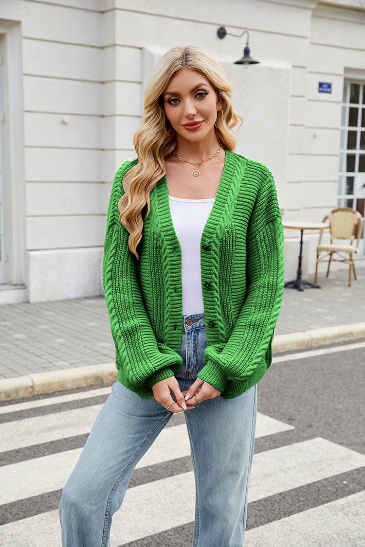 V-neck buttoned single-breasted knitted cardigan