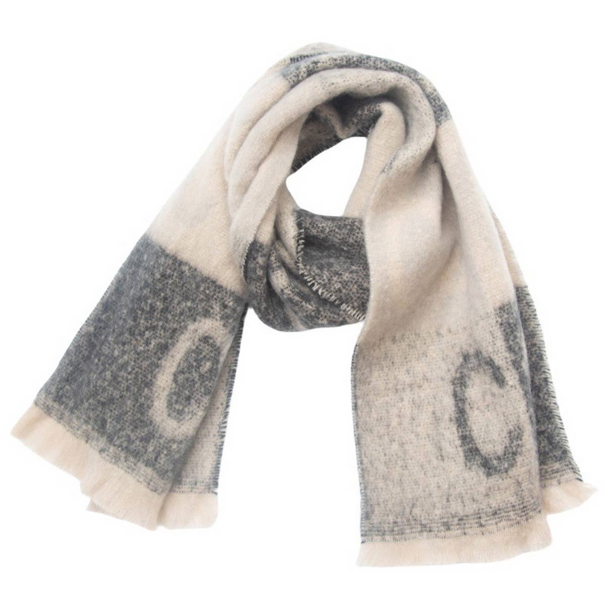 Letter Jacquard Scarf ? Winter Short Fringe Wrap