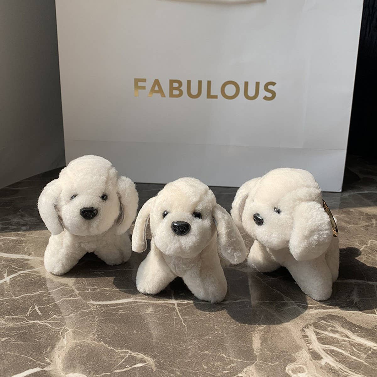 NEW CUTE FUR PENDANT LITTLE WHITE DOG KEYCHAIN