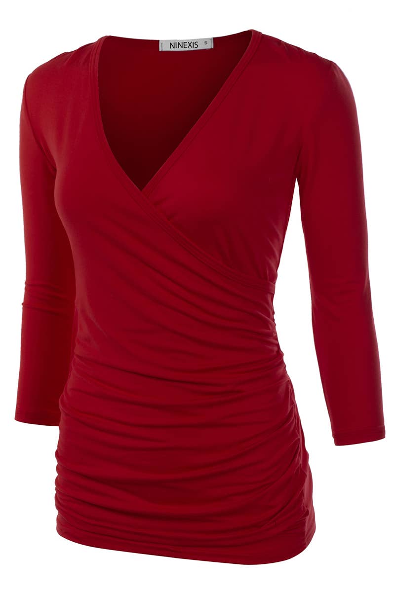 Cwttl1403_3/4 Sleeve Tank Tops Deep V-Neck Surplice Wrap