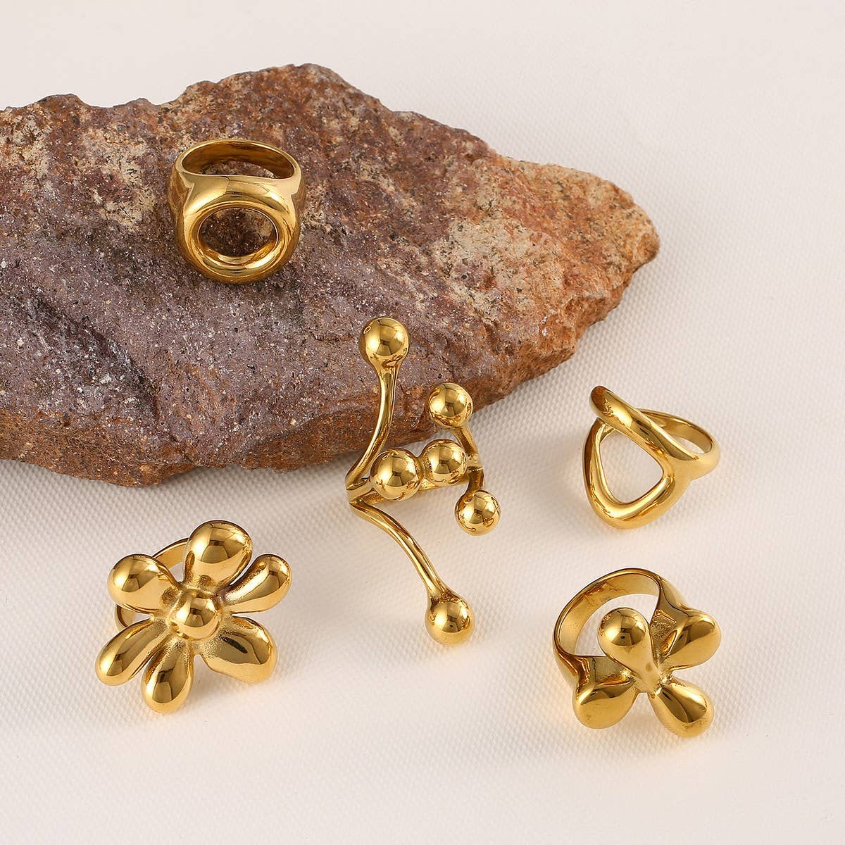 Trendy 18K Gold Plated Steel Statement Ring