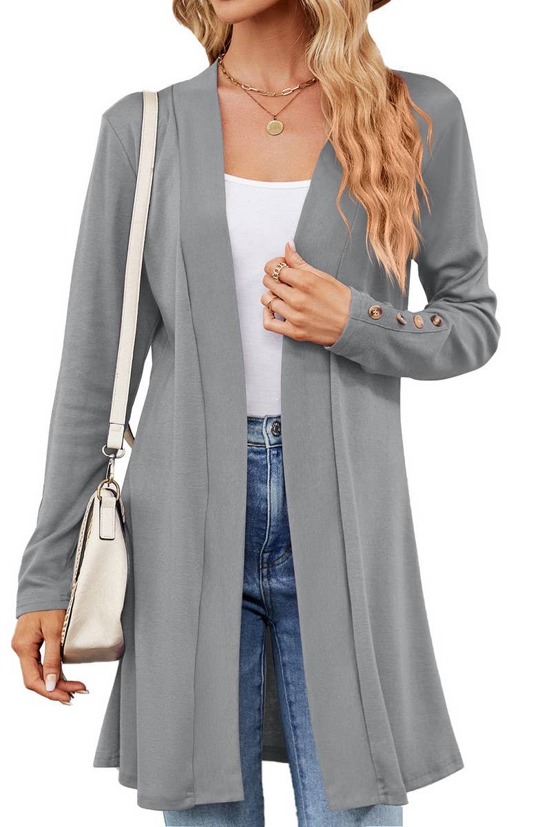 CWOCO1154_SOLID COLOR LAPEL BUTTON LOOSE KNIT CARDIGAN