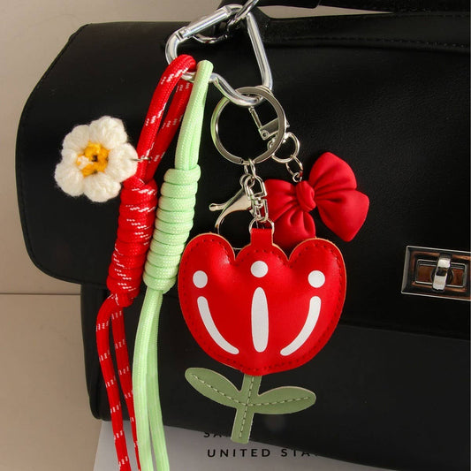 PU Tulip Flower Bow Keychain Bag Charm_CWMM7745