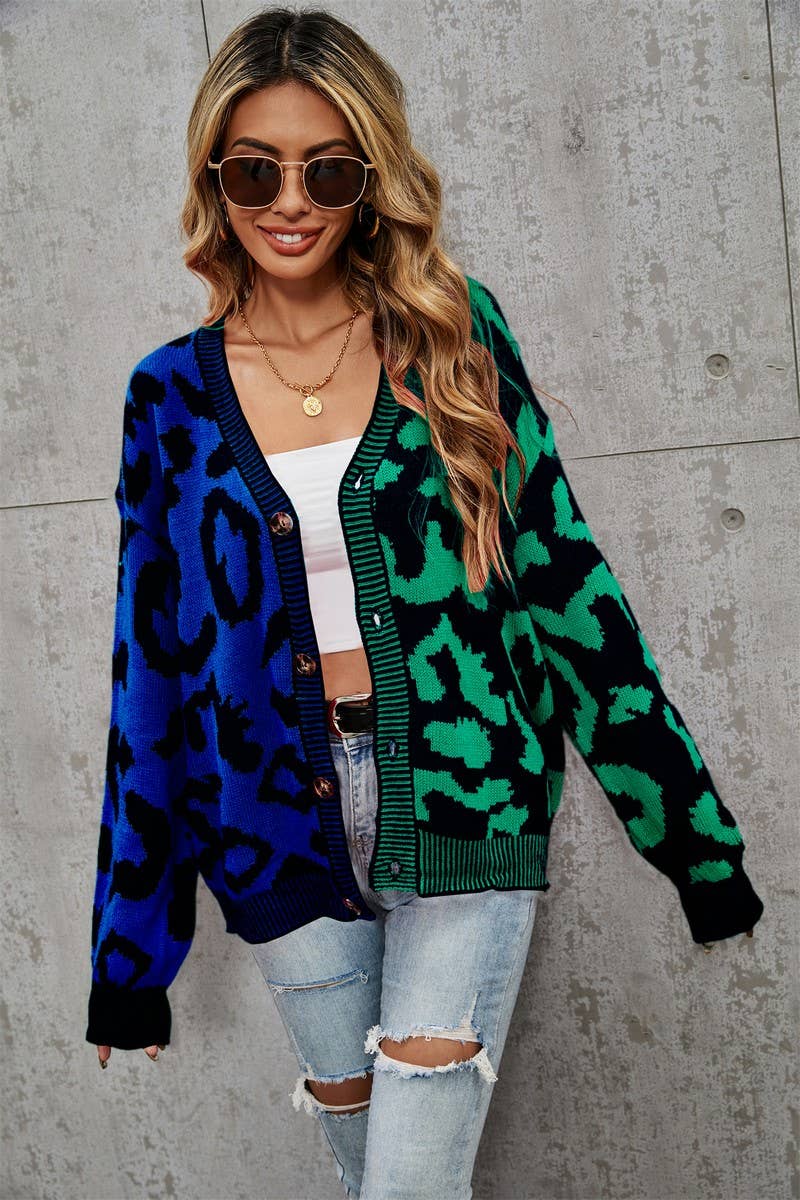 CWOCAL0928_LEOPARD PRINT BUTTON-DOWN KNITTED CARDIGAN