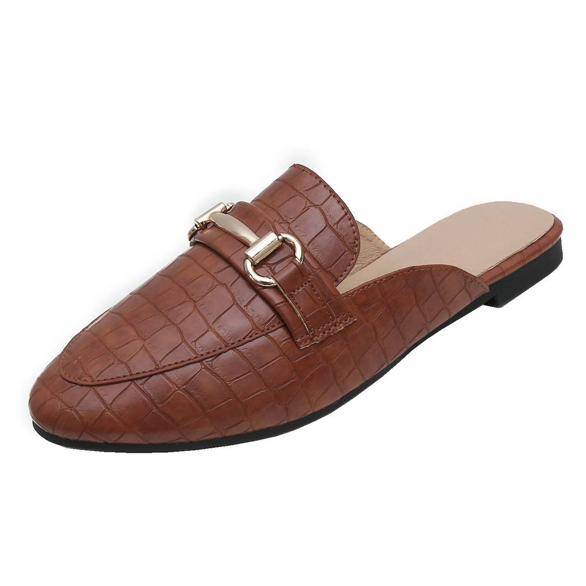 WOMEN LARGE SIZE CROCODILE LEATHER FLAT MULES
