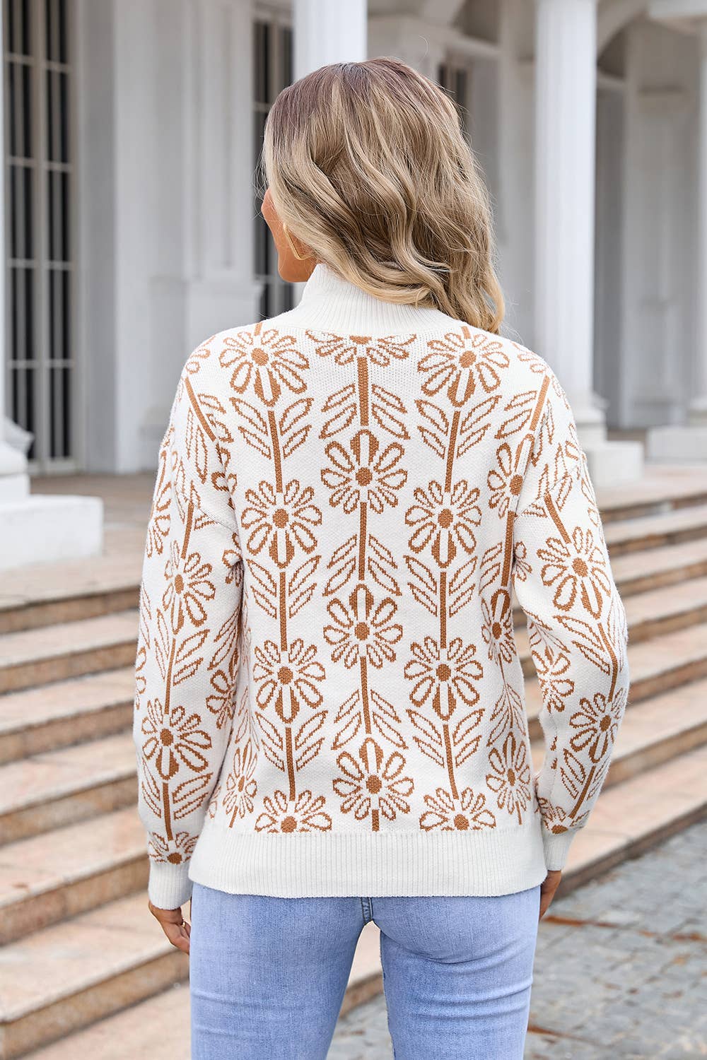 TURTLENECK FLOWER PULLOVER SWEATER KNITTED LOOSE