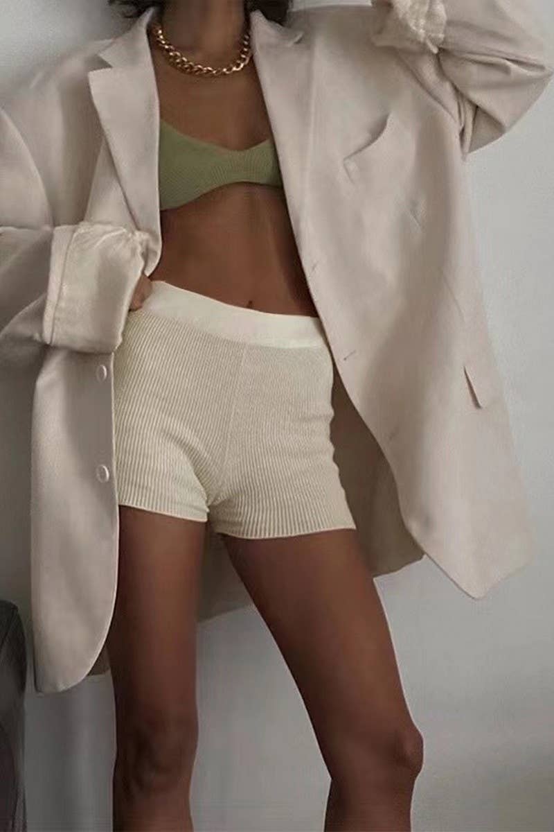 CWBSP0469_COTTON HIGH WAIST SPORTS SKINNY RIBBED SHORTS