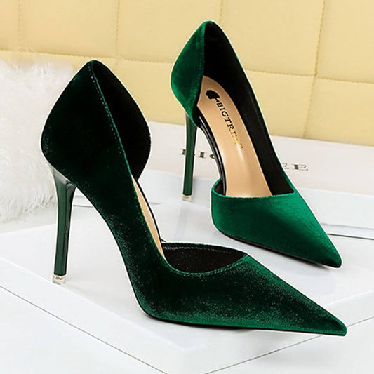 SHALLOW POINTED TOE SUEDE HIGH-HEELED SHOES