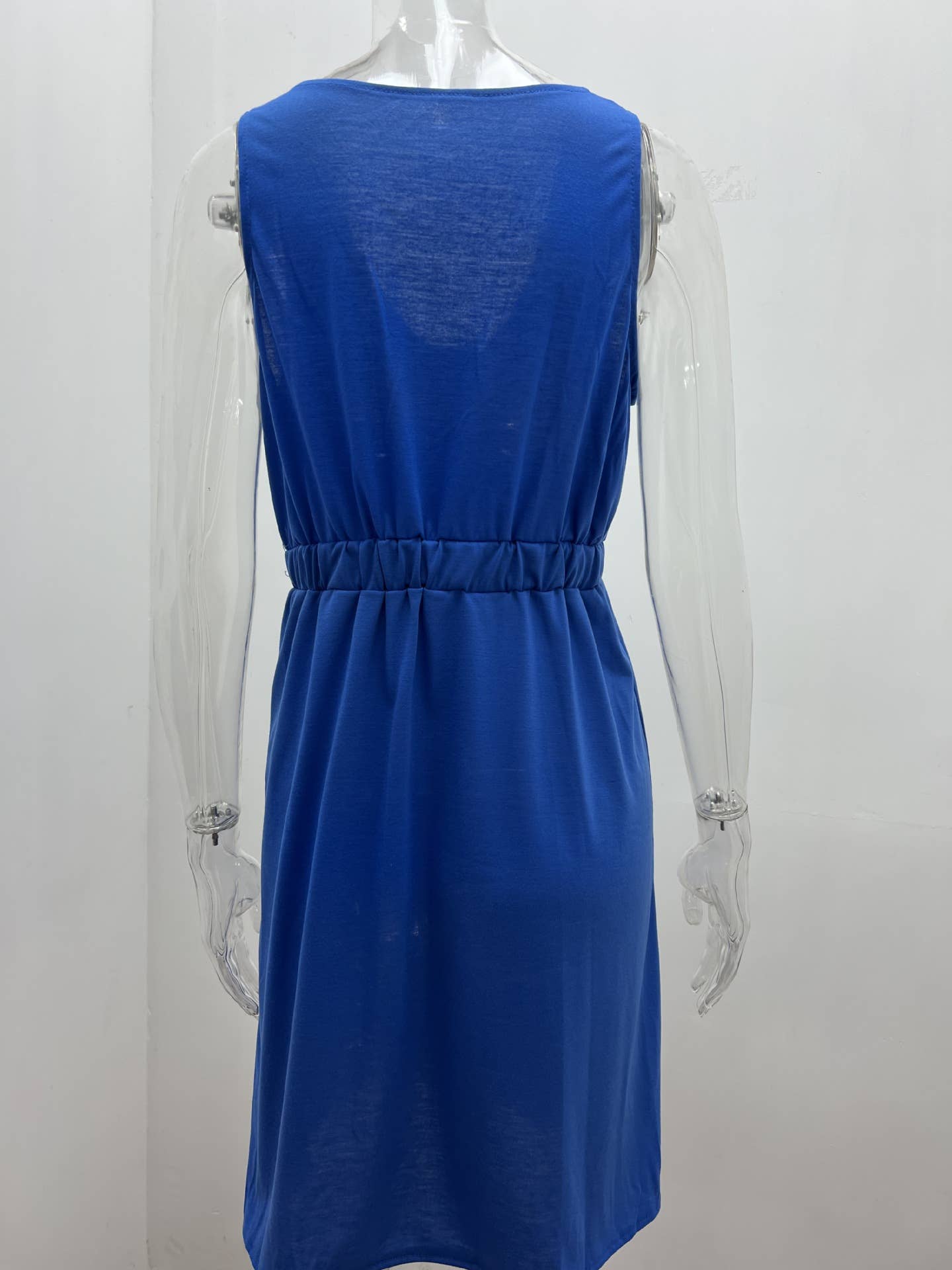 Off-the-shoulder cinched-waist sleeveless dress