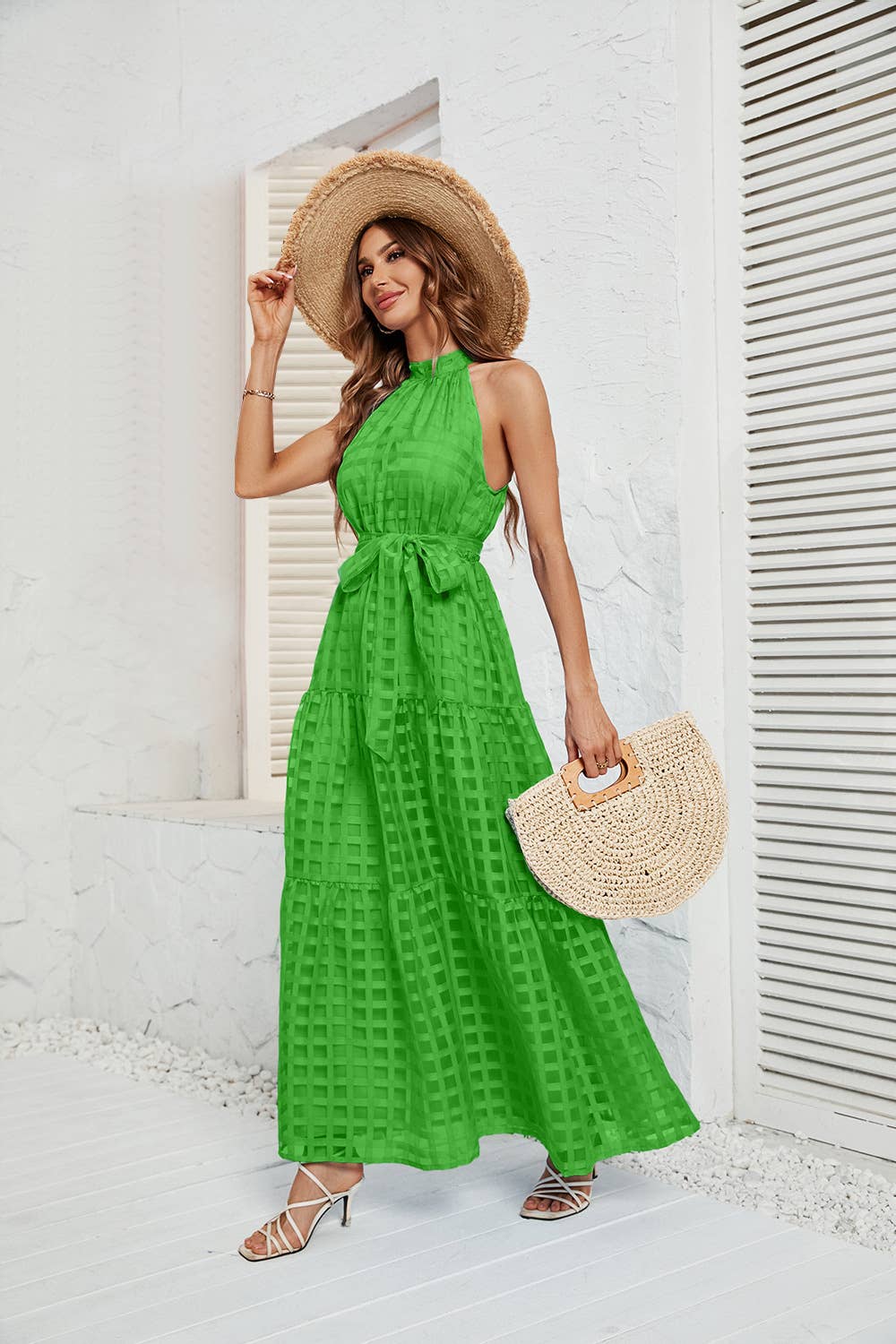 NECKLINE PEPLUM LONG DRESS