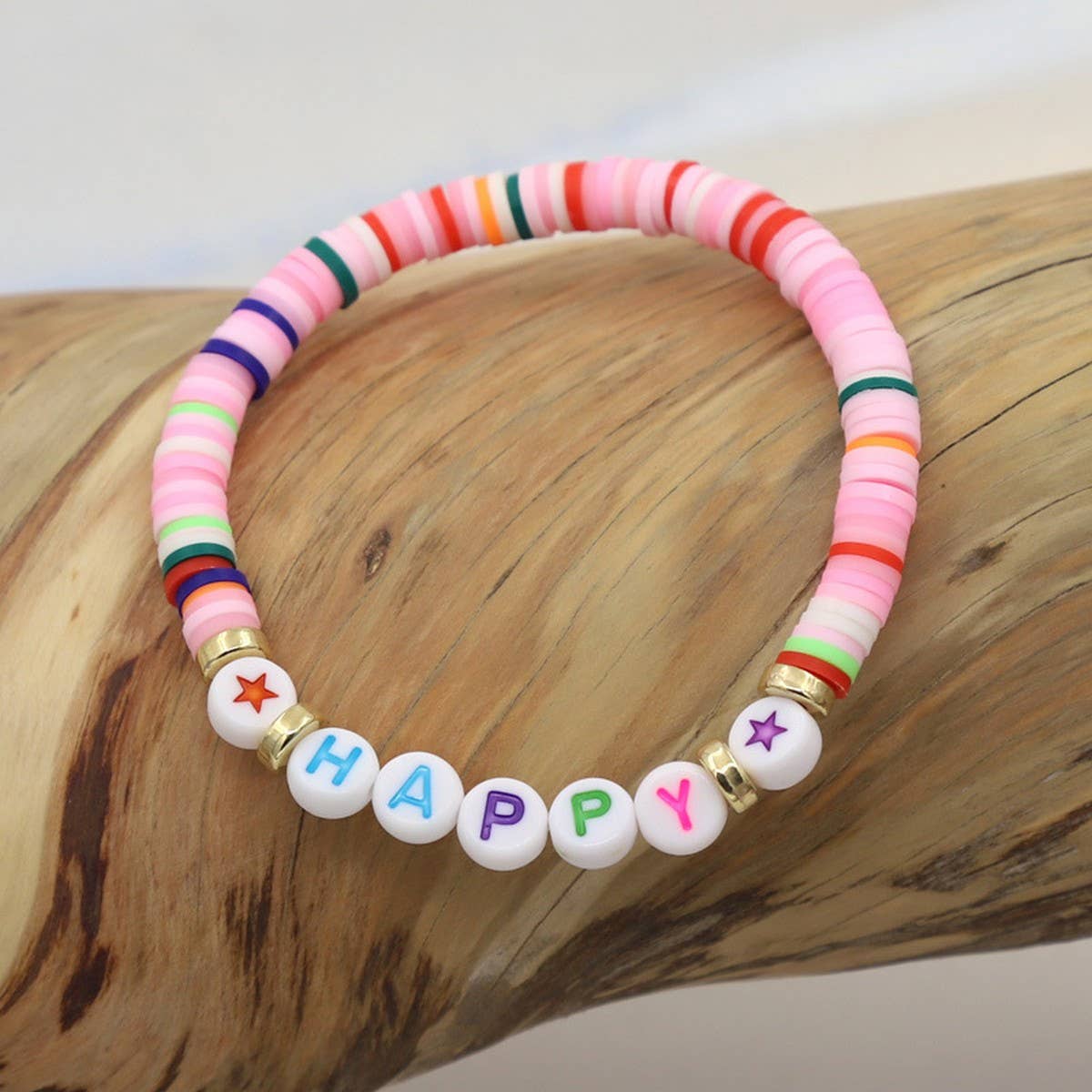 COLORFUL POLYMER CLAY LETTER BEADED BRACELET