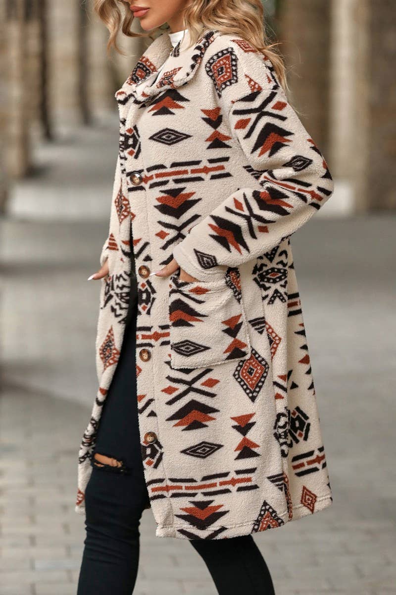 WOMEN ETHNIC STYLE PRINTED PLUSH LONG COAT_CWOCO0123