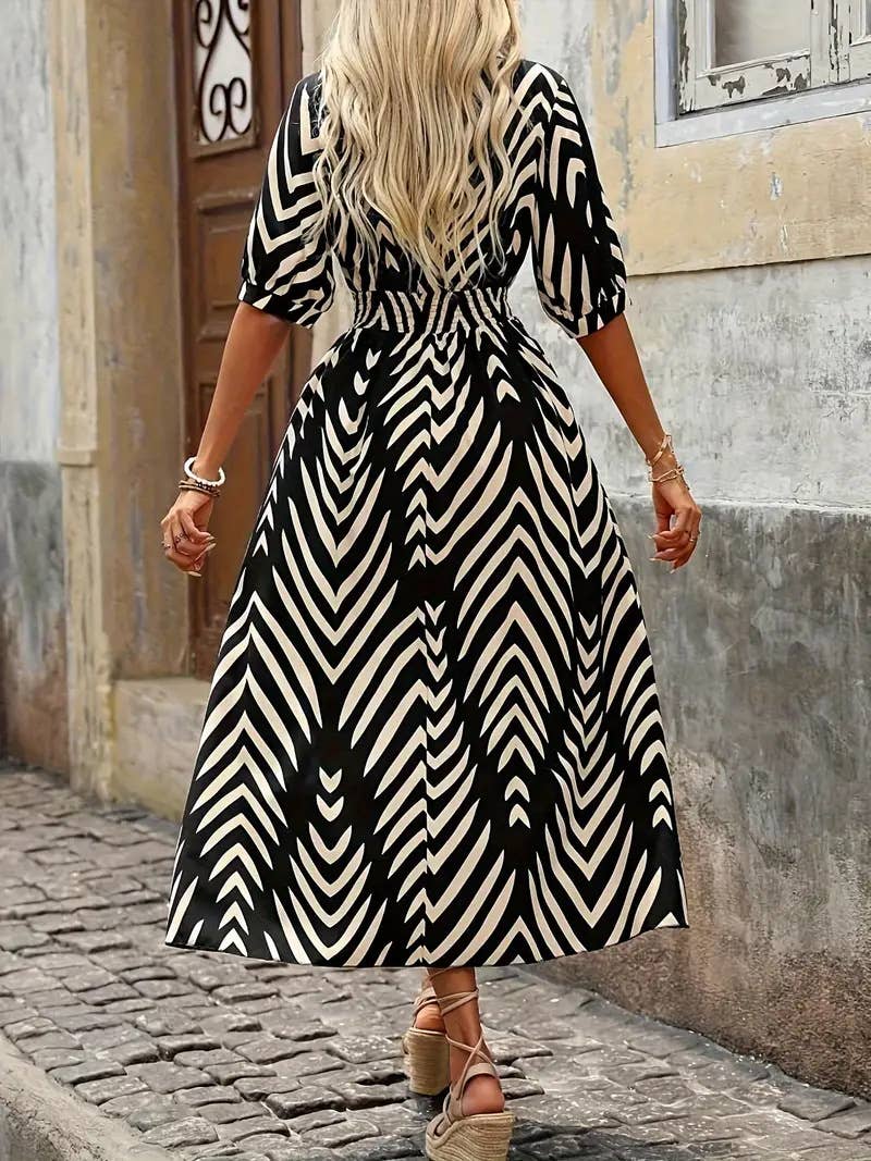 elegant printed tie-dyed large-sleeved dress