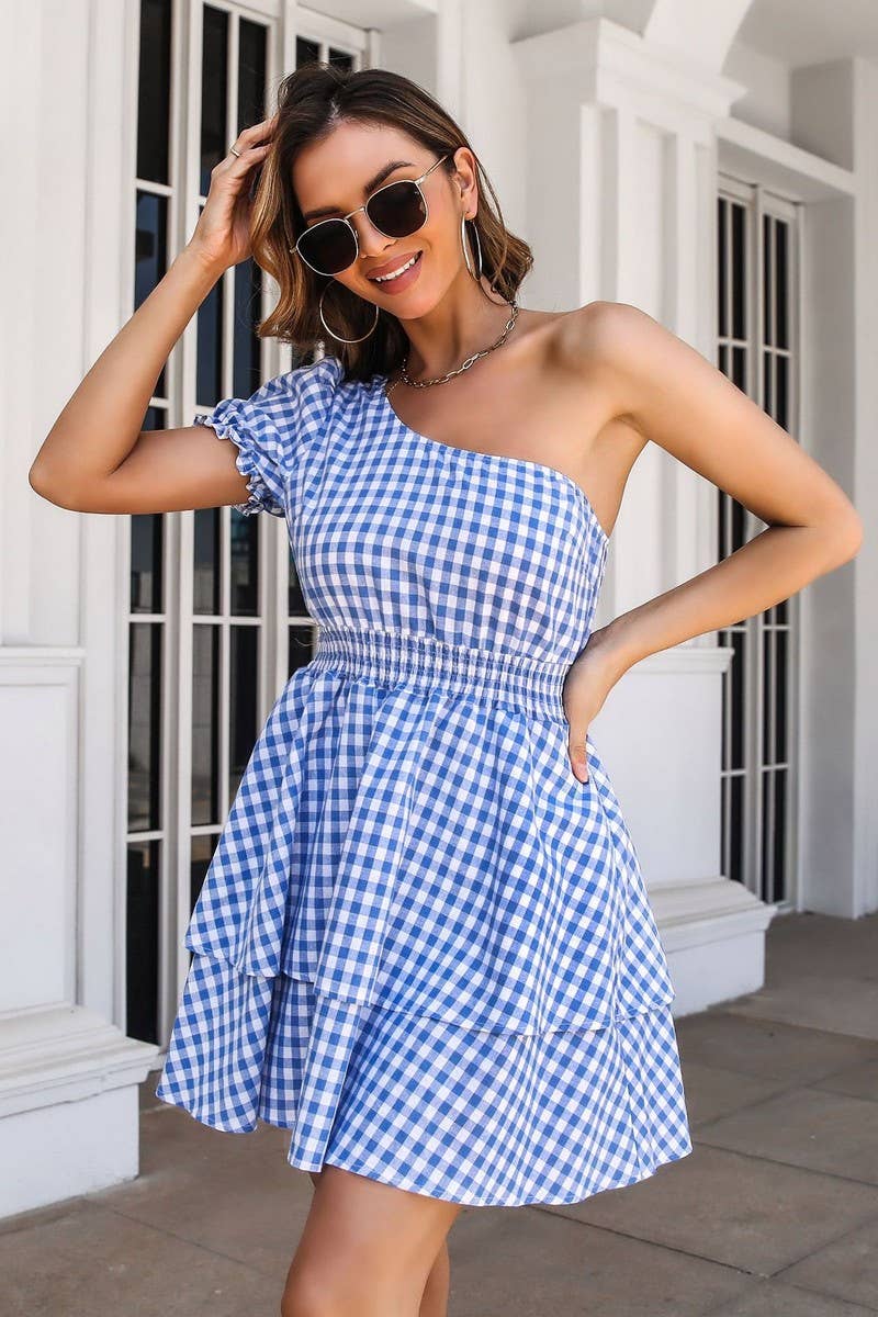 CWDSD2939_One Shoulder Short Sleeve Dresses