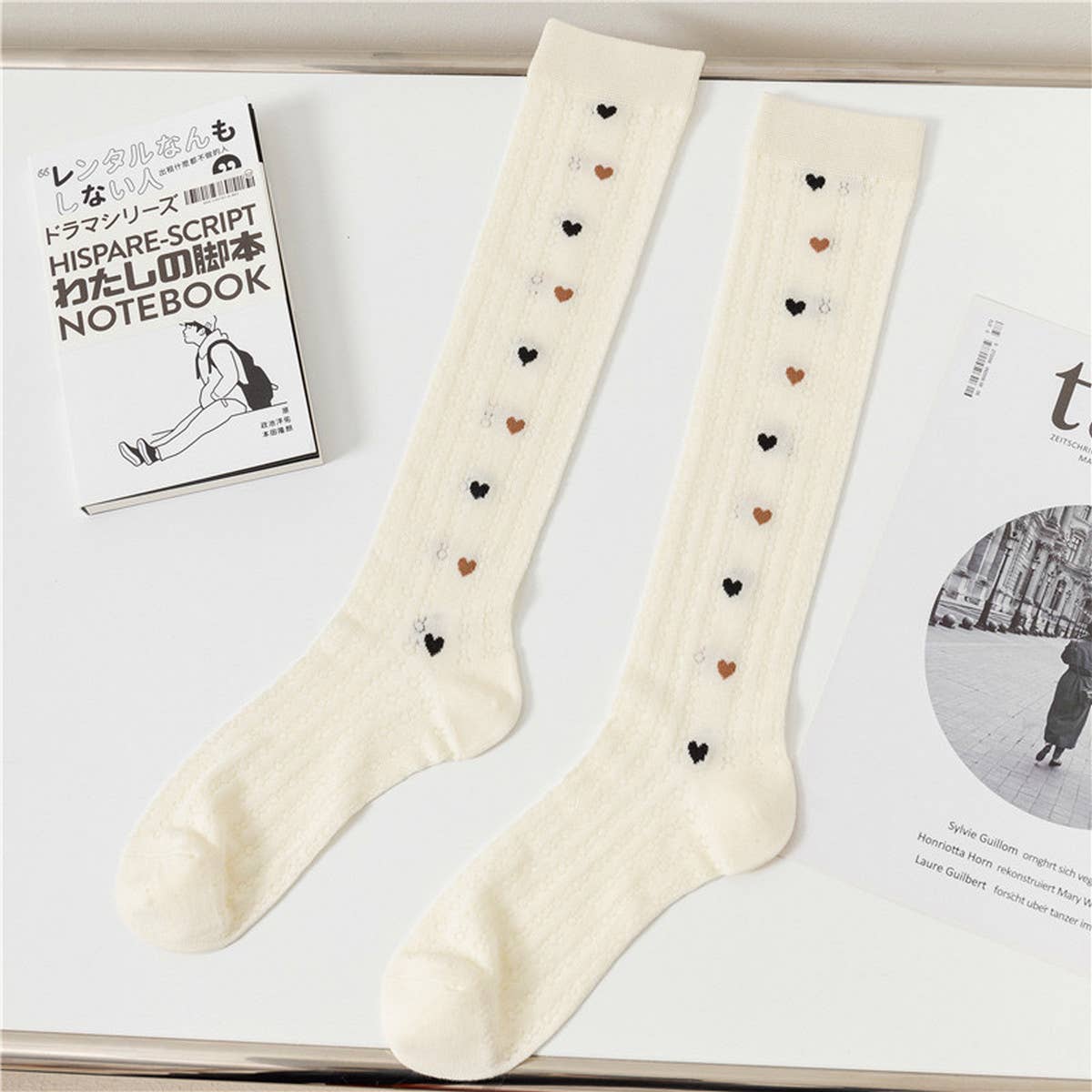 HOLLOW JACQUARD MIDDLE-CALF SOCKS