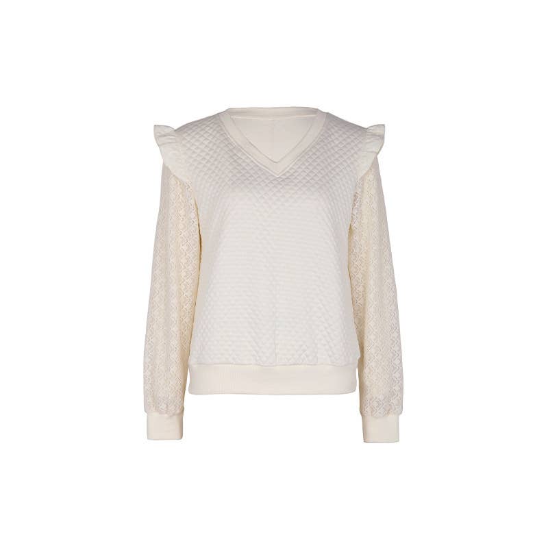TEXTURE RUFFLED LACE PATCHWORK HOODIE