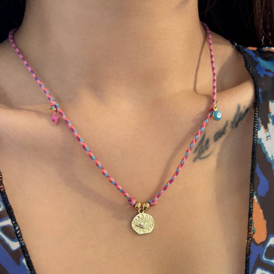 Evil Eye Charm Choker ??Colorful Cotton Pendant_CWMM6968
