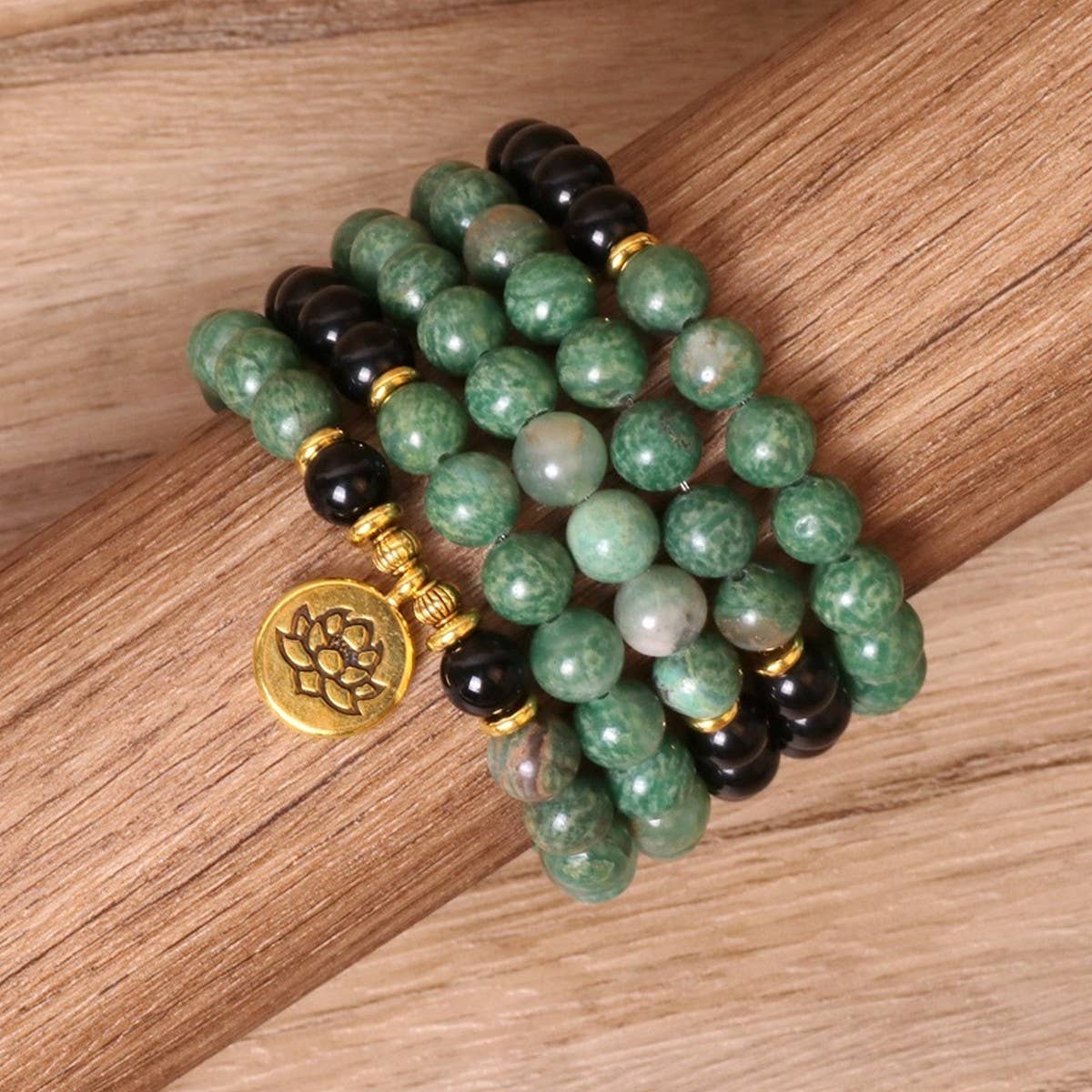 GREEN,BLACK BEADED BRACELETS WITH STRETCHY BANDS