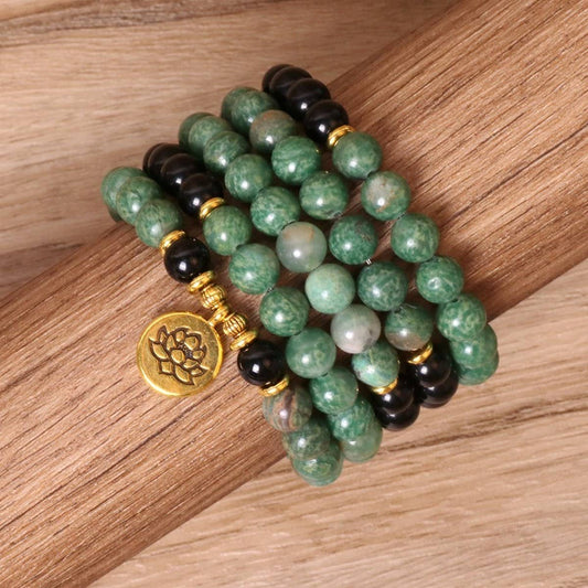 GREEN,BLACK BEADED BRACELETS WITH STRETCHY BANDS