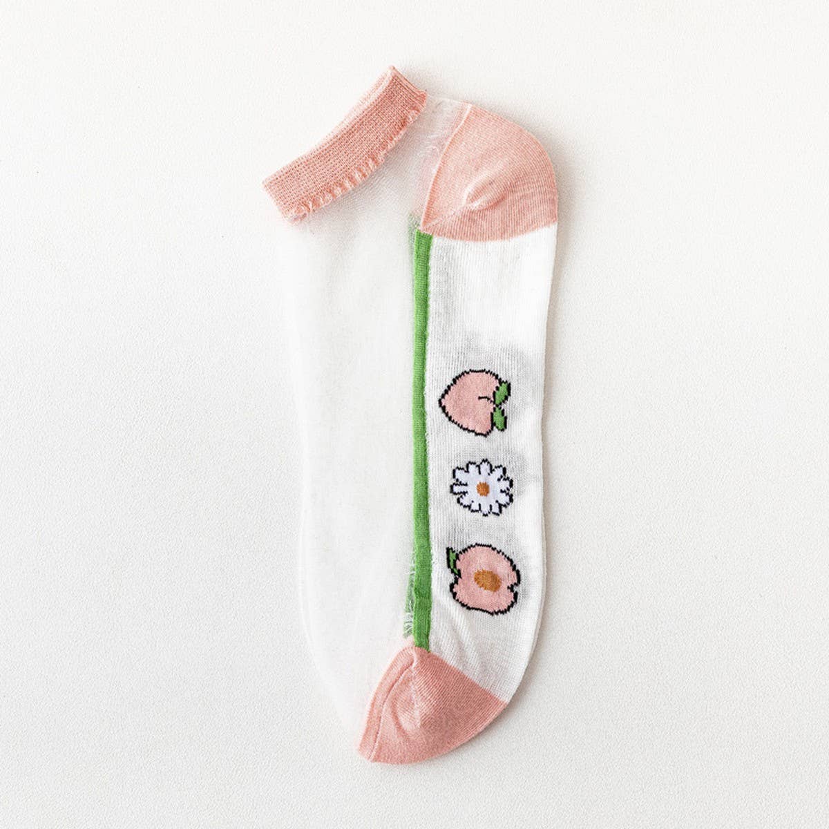 PEACH PRINT SHORT COLORED TRANSPARENT SOCKS_CWMS0400