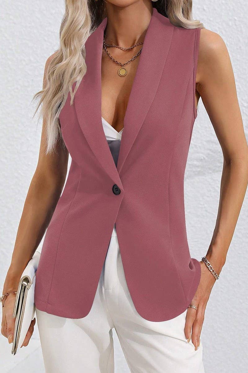 CWOCASL0044_SOLID COLOR SLEEVELESS SINGLE BUTTON JACKET