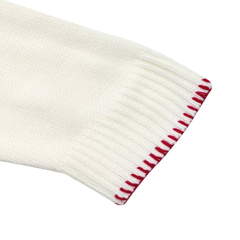 Strawberry jacquard round-neck stitched sweater