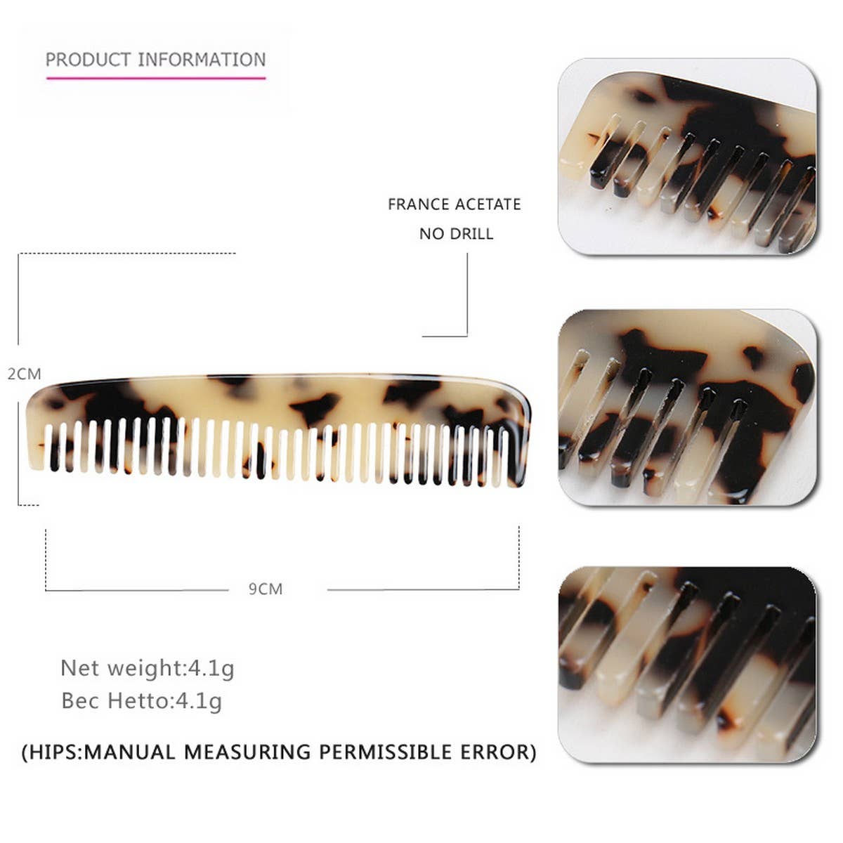 MARBLE TEXTURE ACETATE HAIR COMB STRAIGHT COMB