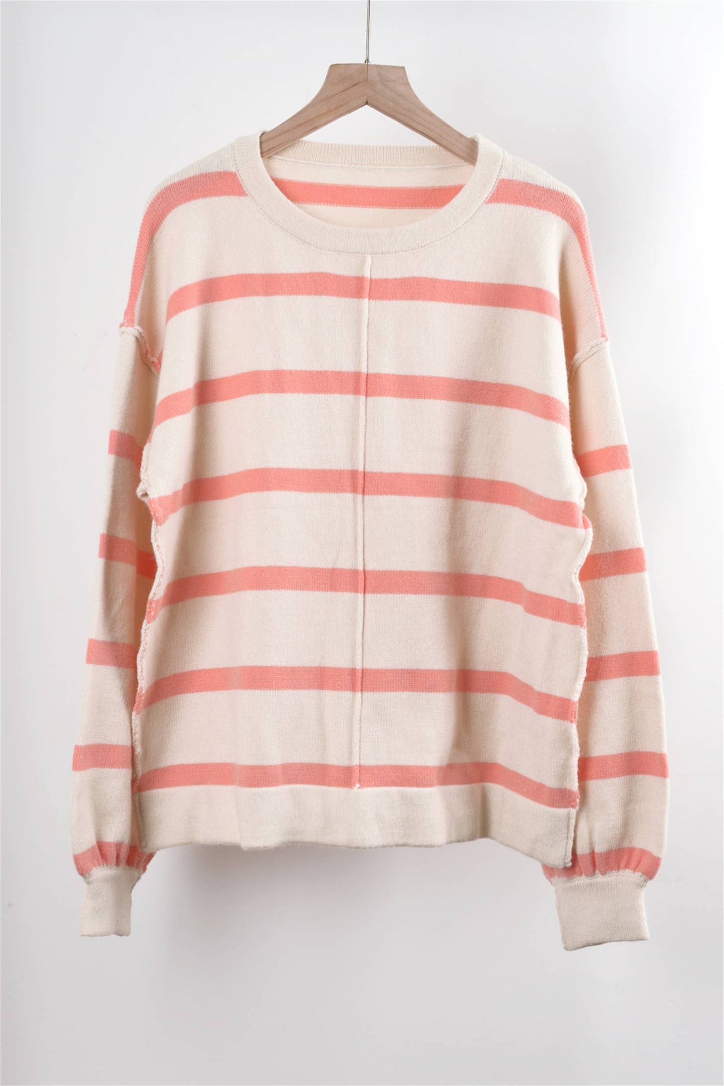 STRIPED PATCHWORK LOOSE CREW NECK PULLOVER