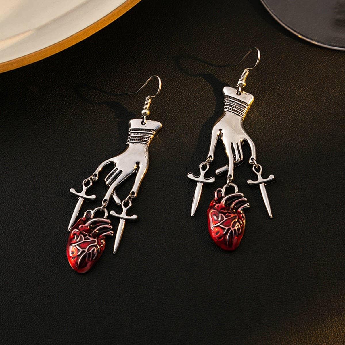 DARK STYLE PERSONALITY CLAW CROSS HEART EARRINGS