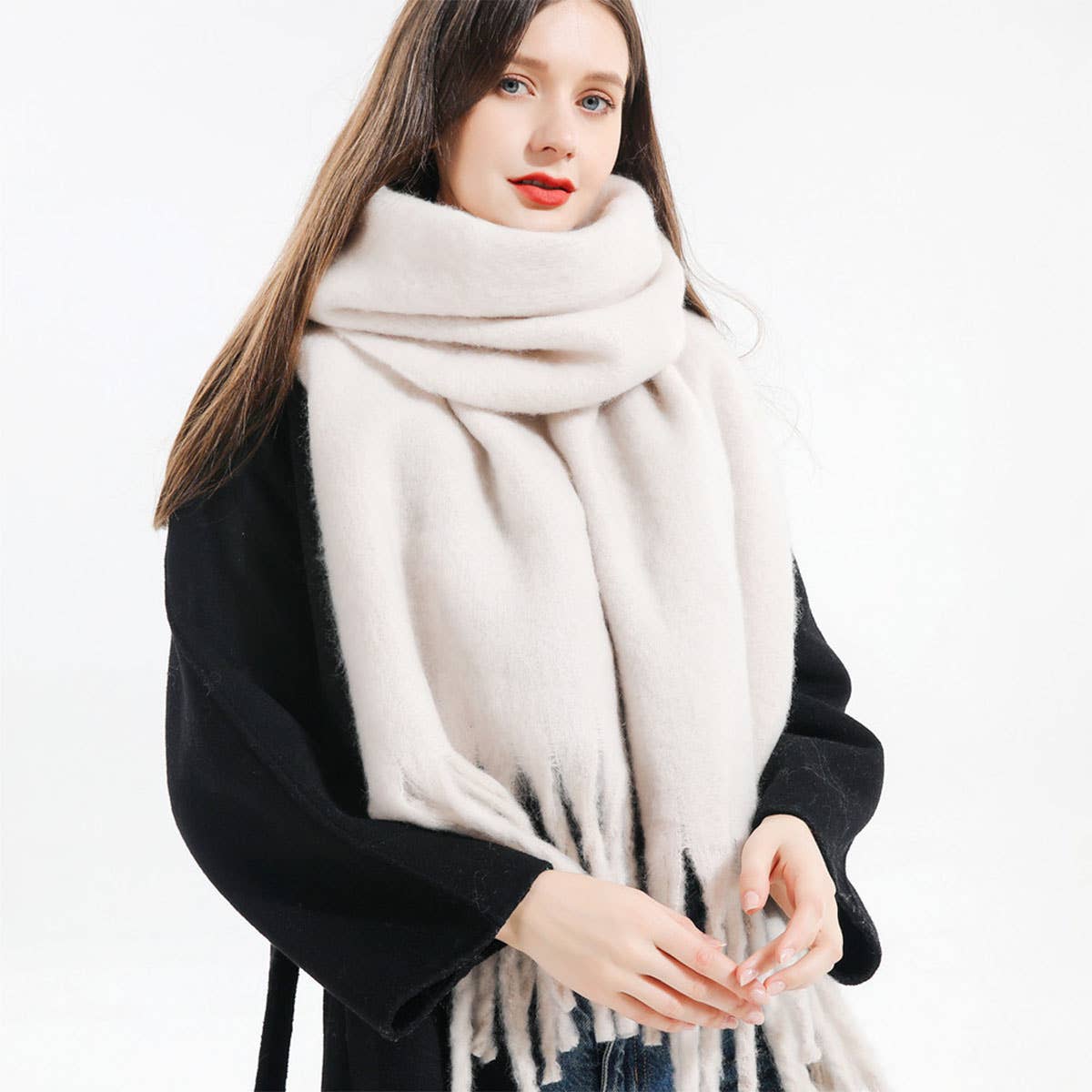 Wool Knit Scarf ??Thick Long Solid Winter Wrap_CWASC0166