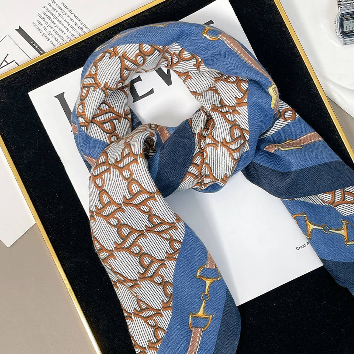 Luxury Chain Print Velvet Scarf,  Wrap