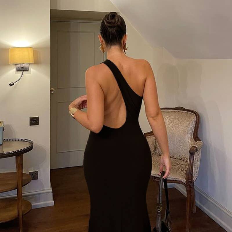 One Shoulder Cutout Backless Maxi Dress