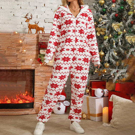 LONG-SLEEVED TROUSERS CHRISTMAS PLUSH JUMPSUIT