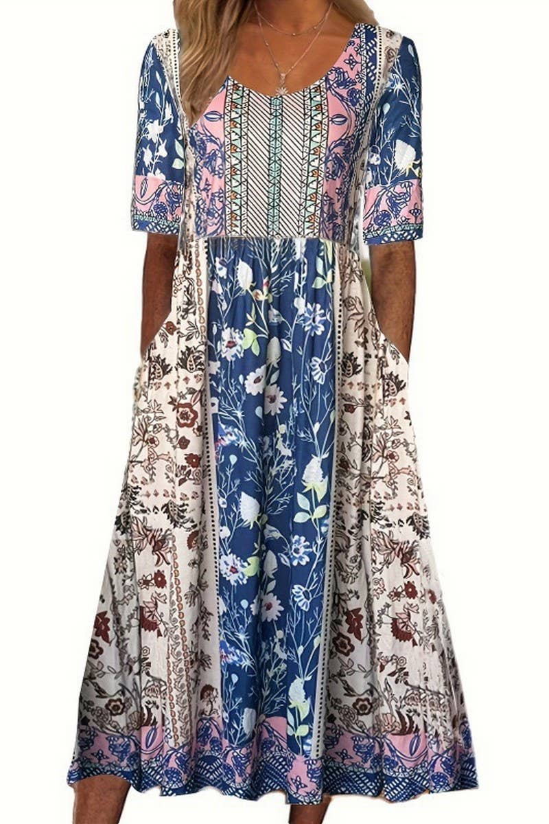 CWDMD5716_SUMMER NEW ROUND NECK SHORT SLEEVE DRESS