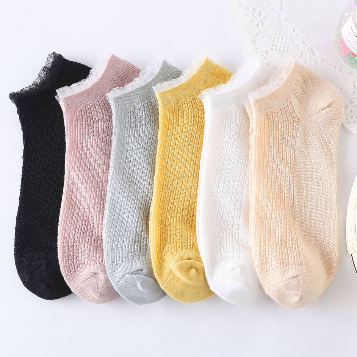 WOMEN'S SOLID COLOR MESH BREATHABLE SOCKS