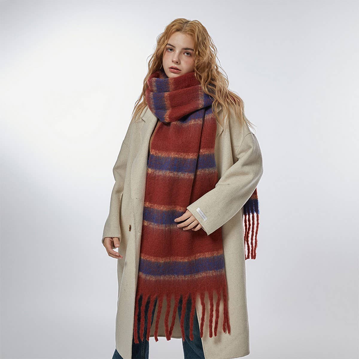 Retro Stripe Fleece Scarf ??Winter Warmth_CWASC2314