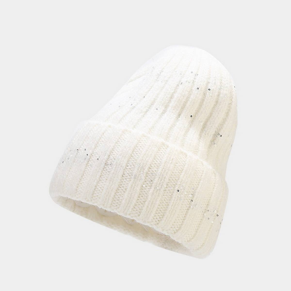 OUTDOOR COLD-PROOF CURLED SEQUINED KNITTED HAT_CWAH1604