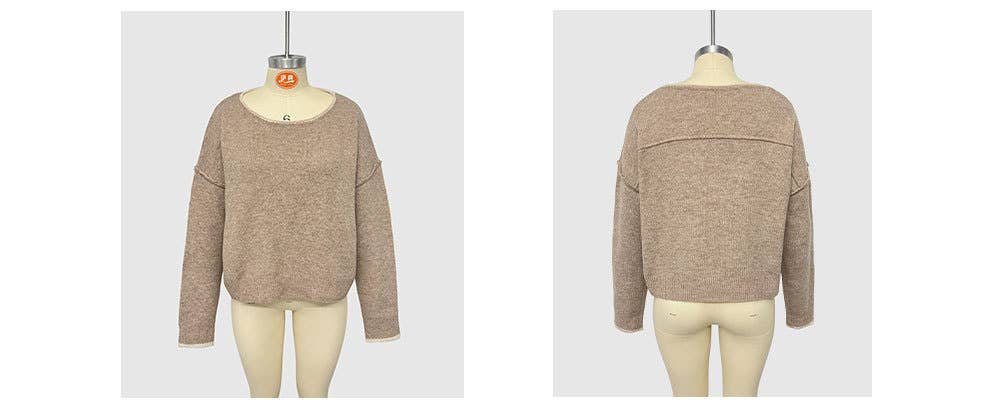 Round-neck,color-blocked loose pullover sweater