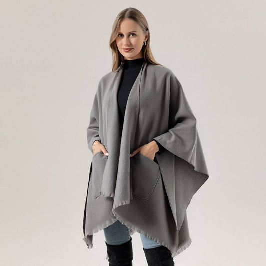 SOLID COLOR SHAWL POCKET WARM SCARF CAPE_CWASC2182