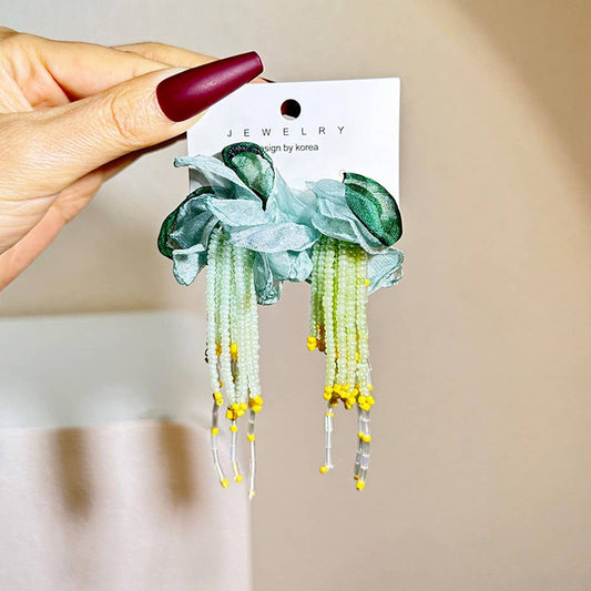Handmade Floral Tassel Earrings Long Statement