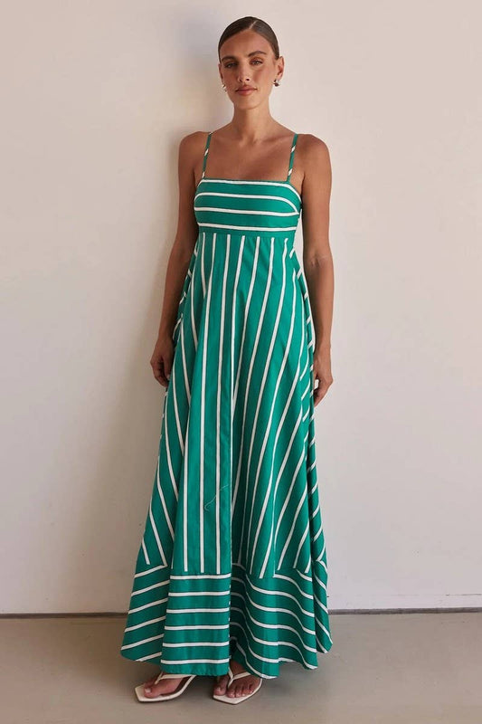 CWDMD5180_STRIPED BACKLESS FLARED A-LINE SUNDRESS
