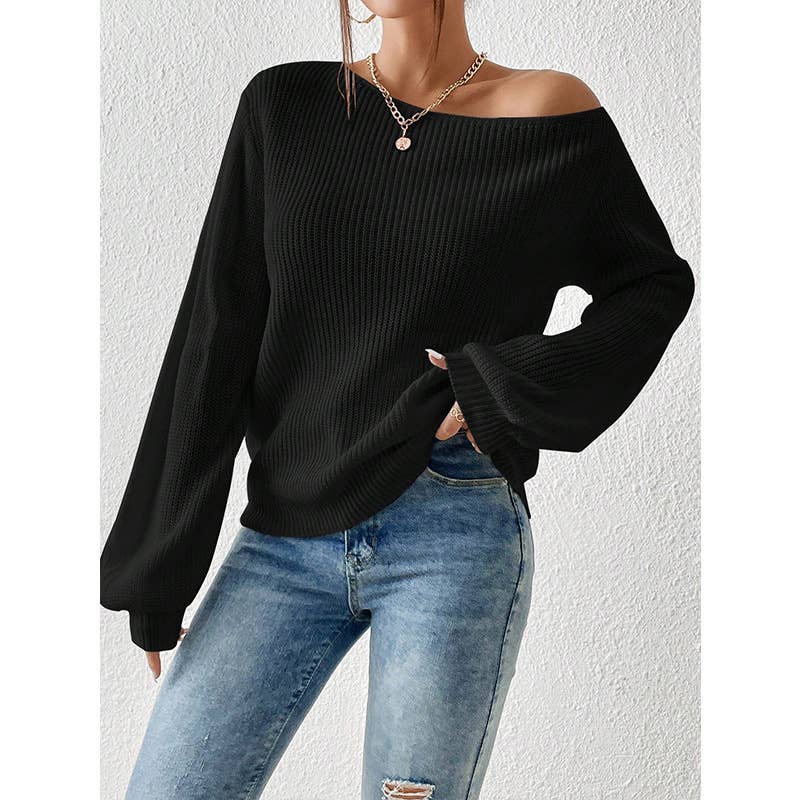 SLOUCHY OFF-THE-SHOULDER SEXY SOLID COLOR SWEATER
