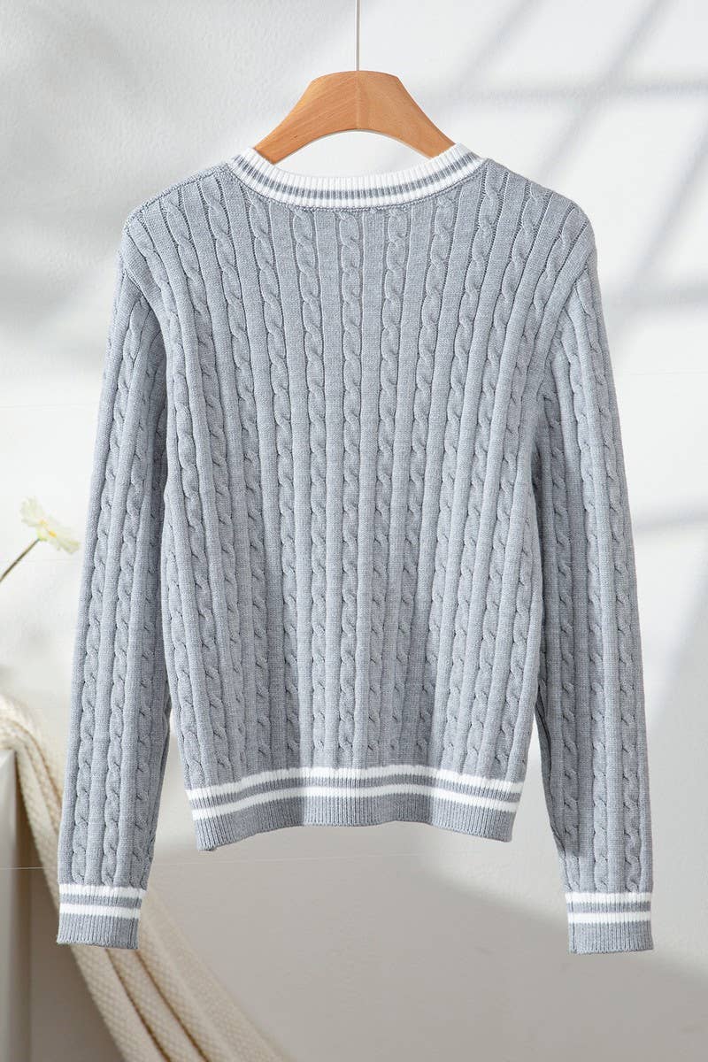 CWOSWL07059_TOWEL EMBROIDERED LETTERING V-NECK KNIT TOP