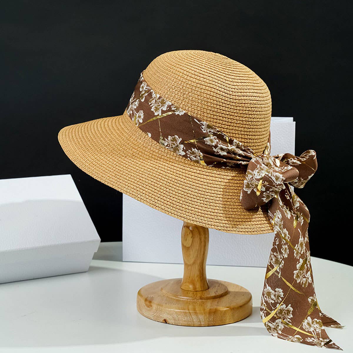 Summer outdoor fashion floral bow straw hat_CWAH3437