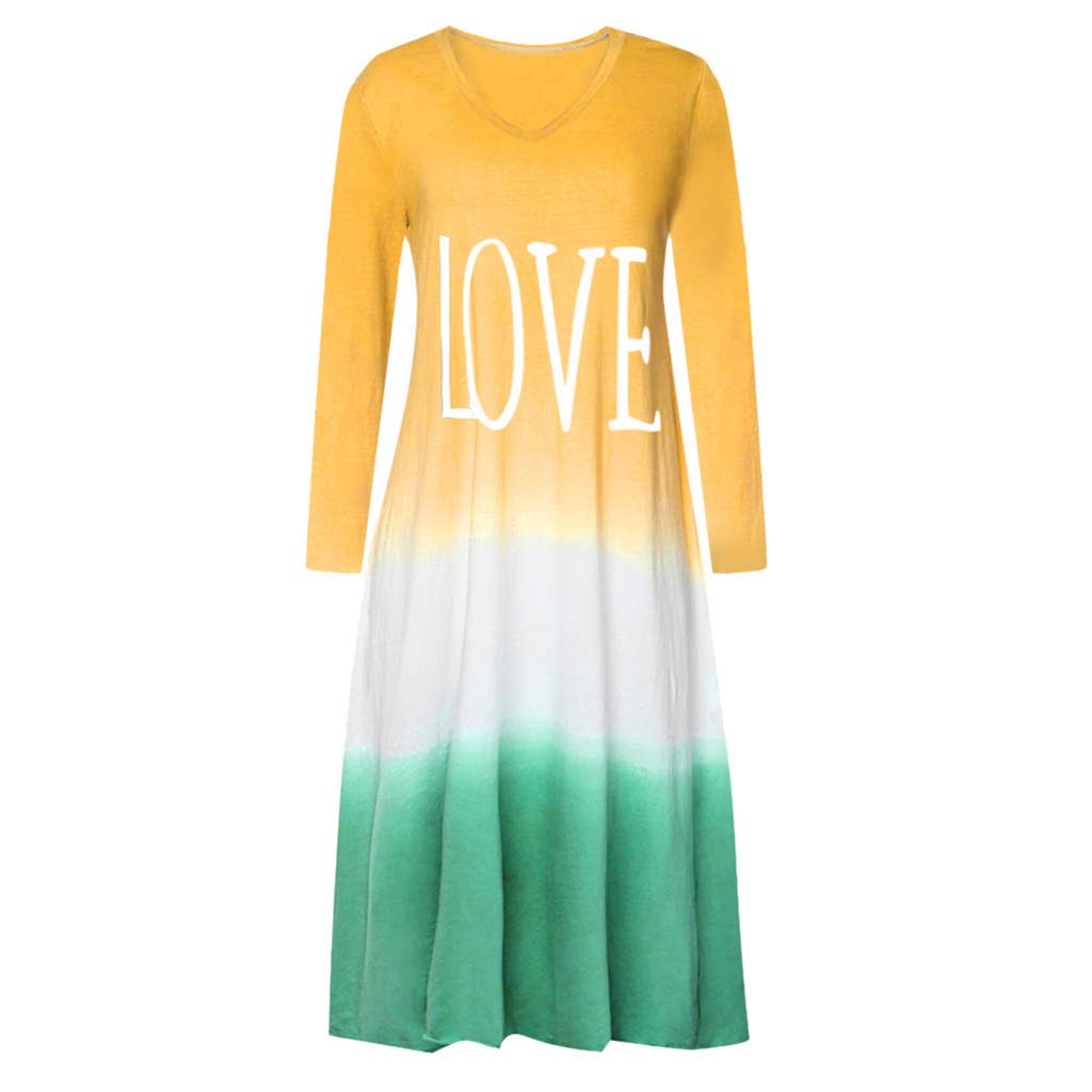 Fashion color-blocking printe long-sleeved dress