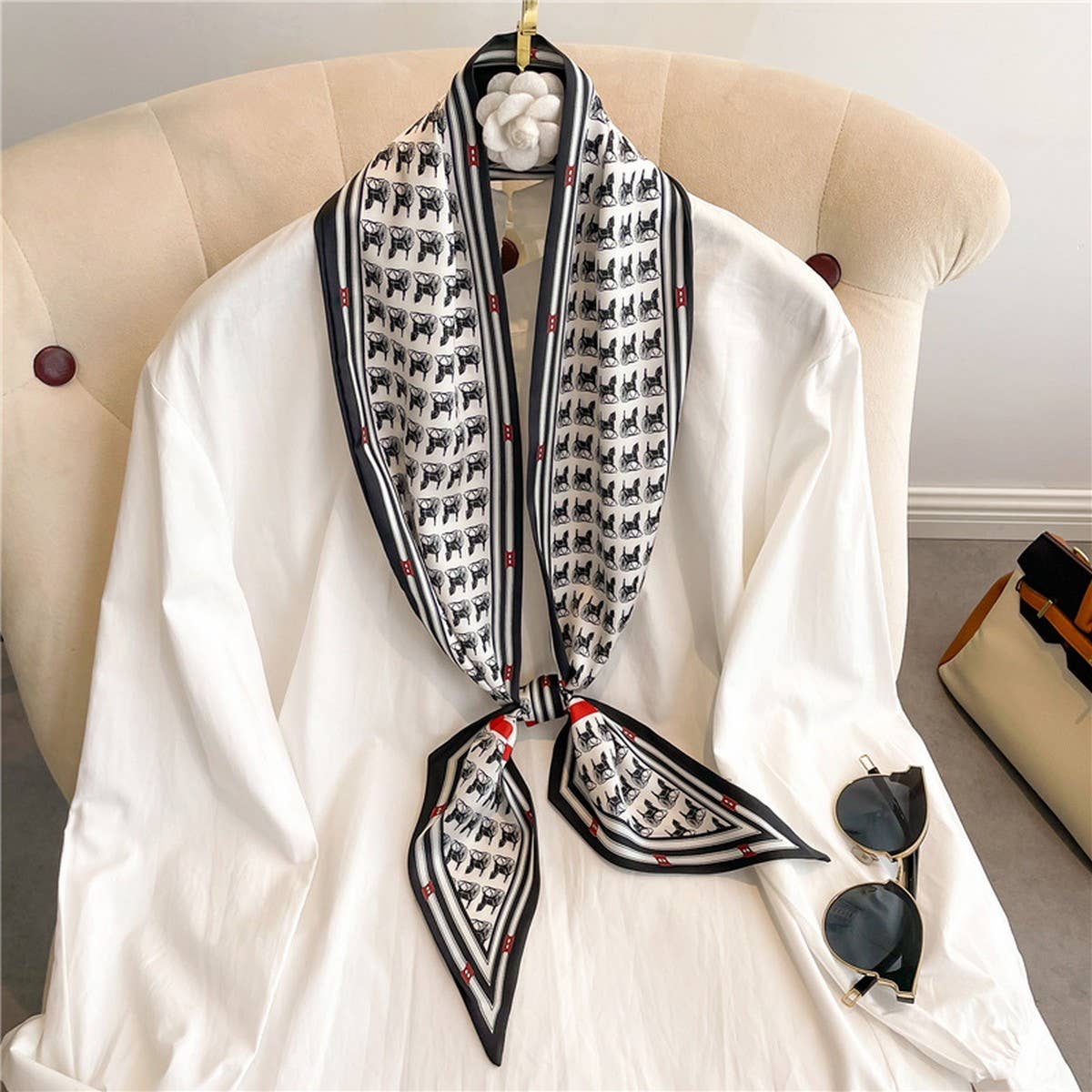 LETTER PRINT DOUBLE LAYER  HEAD SCARF