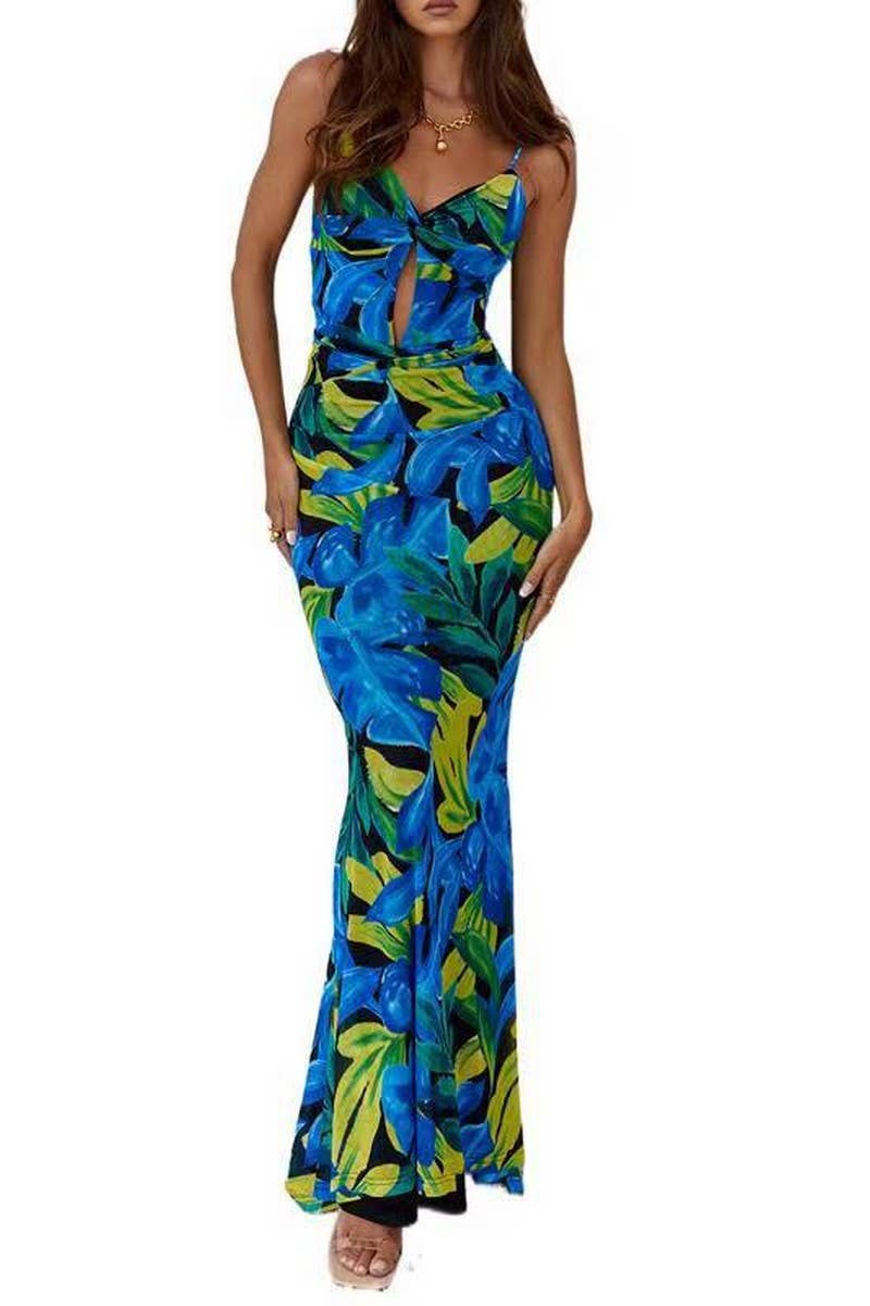 CWDMD5695_SPAGHETTI STRAP FLORAL MESH SEXY MAXI DRESS