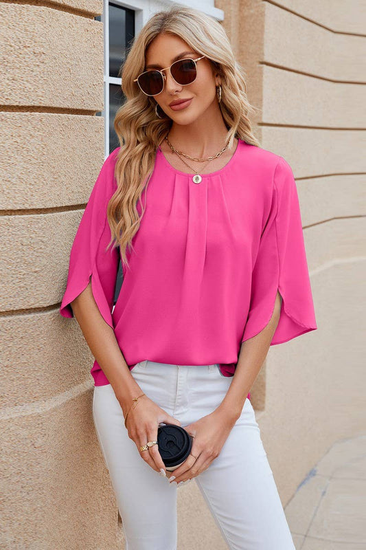 Cwtts0764_Round Neck Short Sleeved Top