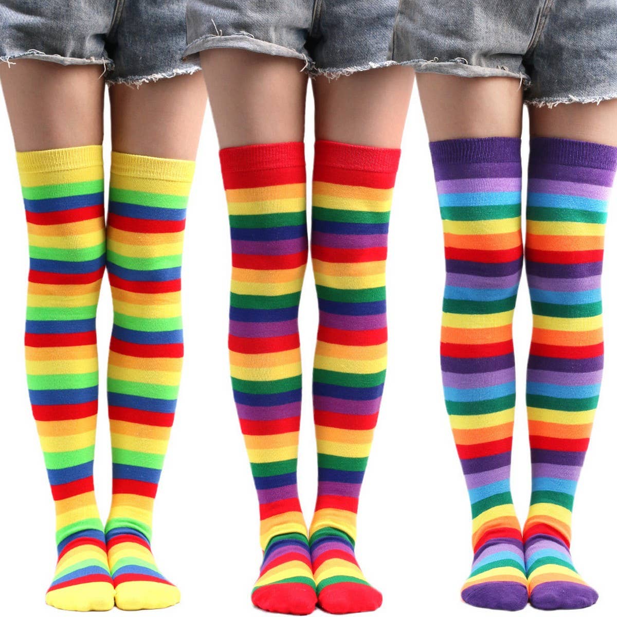 COLORFUL STRIPED KNEE SOCKS AND GLOVES SET