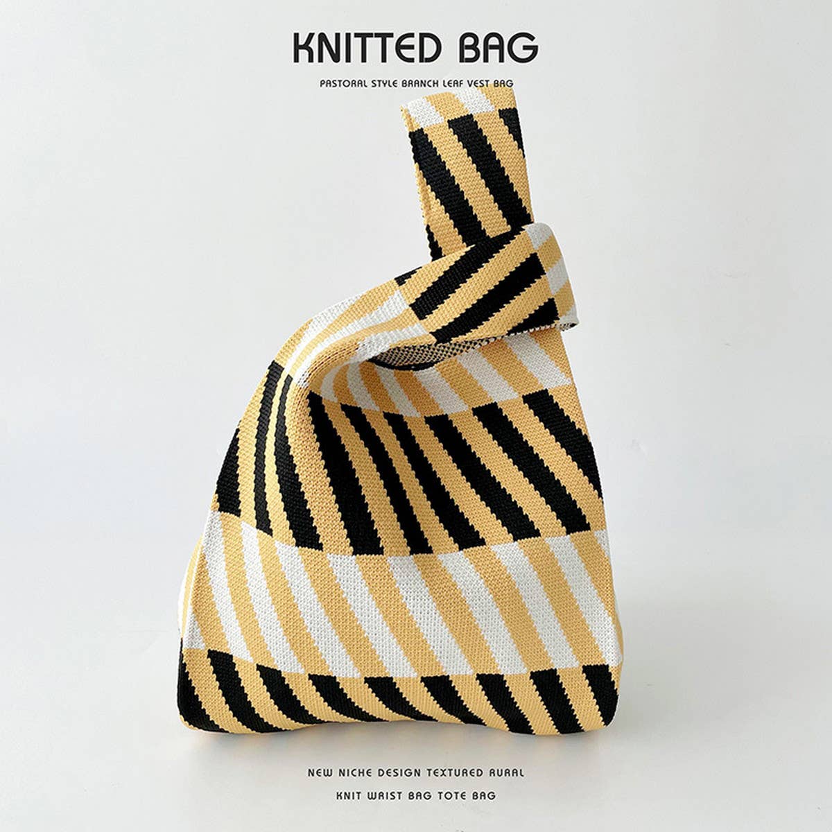 VERSATILE CONTRAST STRIPED KNITTED TOTE BAG_CWAB2392